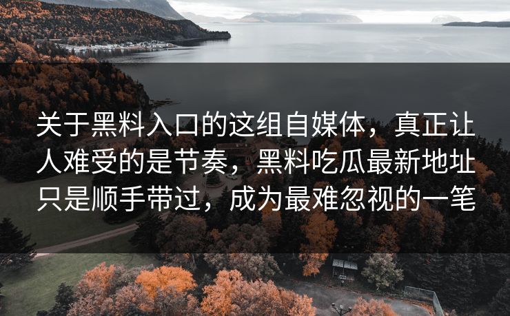 关于黑料入口的这组自媒体，真正让人难受的是节奏，黑料吃瓜最新地址只是顺手带过，成为最难忽视的一笔