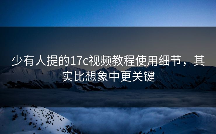 少有人提的17c视频教程使用细节，其实比想象中更关键