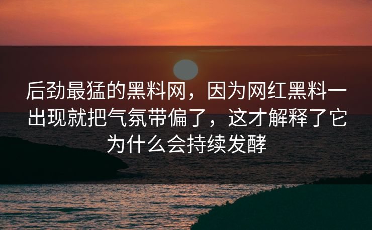后劲最猛的黑料网，因为网红黑料一出现就把气氛带偏了，这才解释了它为什么会持续发酵