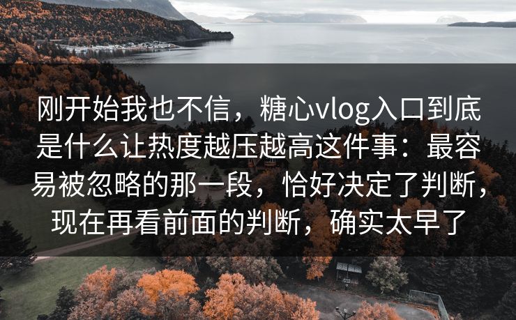 刚开始我也不信，糖心vlog入口到底是什么让热度越压越高这件事：最容易被忽略的那一段，恰好决定了判断，现在再看前面的判断，确实太早了